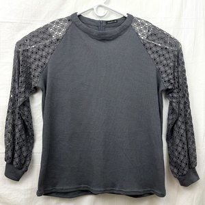 Long Lace Sleeve Casual Loose Top Women XXL Dark Gray Miholl